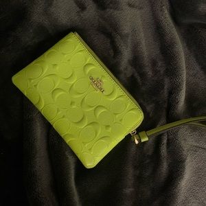 Neon Green Coach Wristlet